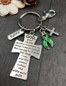 Green Ribbon Serenity Prayer Keychain - God Grant Me - Rock Your Cause Jewelry