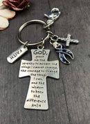 Dark Navy Blue Ribbon Serenity Prayer Keychain / Encouragement Gift - Rock Your Cause Jewelry