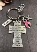 Pink Ribbon Encouragement Keychain - Serenity Prayer / God Grant Me - Rock Your Cause Jewelry