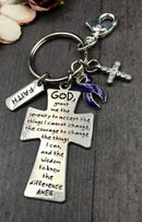Violet Dark Purple Ribbon Key Chain - Serenity Prayer Keychain - Rock Your Cause Jewelry