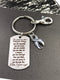 ALS / Blue & White Striped Ribbon Keychain, Encouragement Poem - Don't Give Up - Rock Your Cause Jewelry