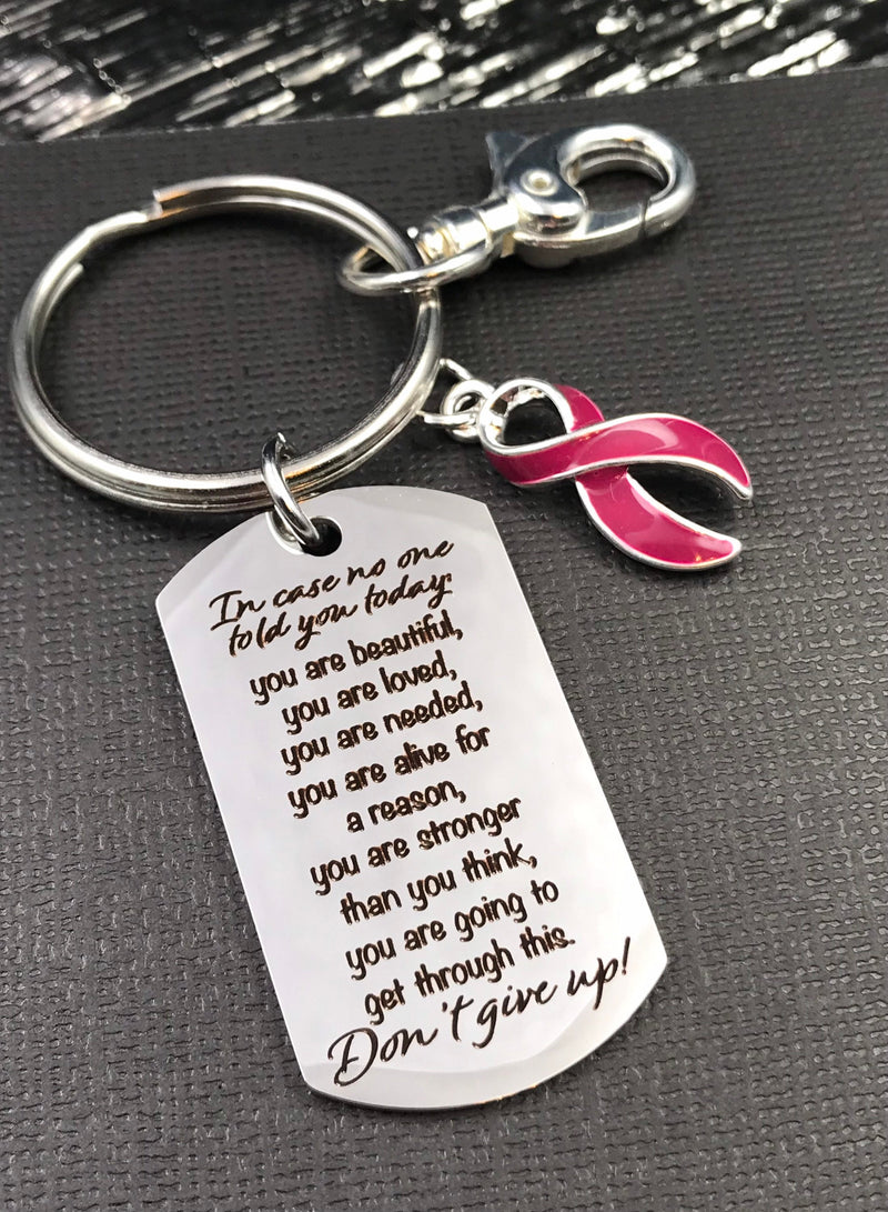 Burgundy Ribbon Encouragement Poem / Quote Keychain - Don't Give Up - Rock Your Cause Jewelry