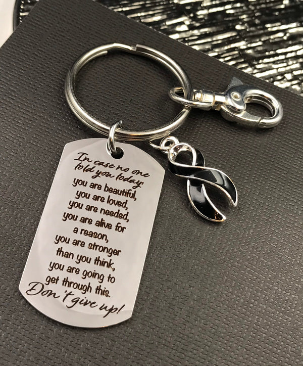 Black Ribbon Encouragement Quote Keychain - Don't Give Up - Rock Your Cause Jewelry