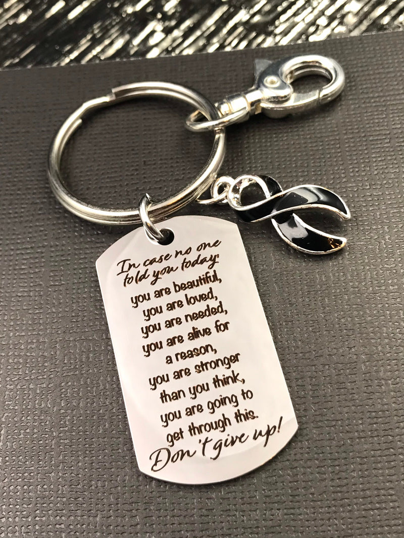 Black Ribbon Encouragement Quote Keychain - Don't Give Up - Rock Your Cause Jewelry