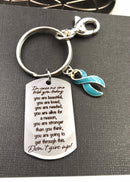 Light Blue Ribbon Encouragement Quote Keychain - Don't Give Up - Rock Your Cause Jewelry