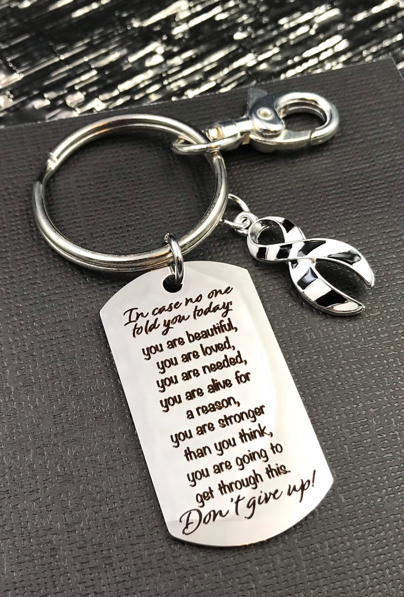 Zebra Ribbon Encouragement Quote Keychain / Don't GIve Up - Rock Your Cause Jewelry