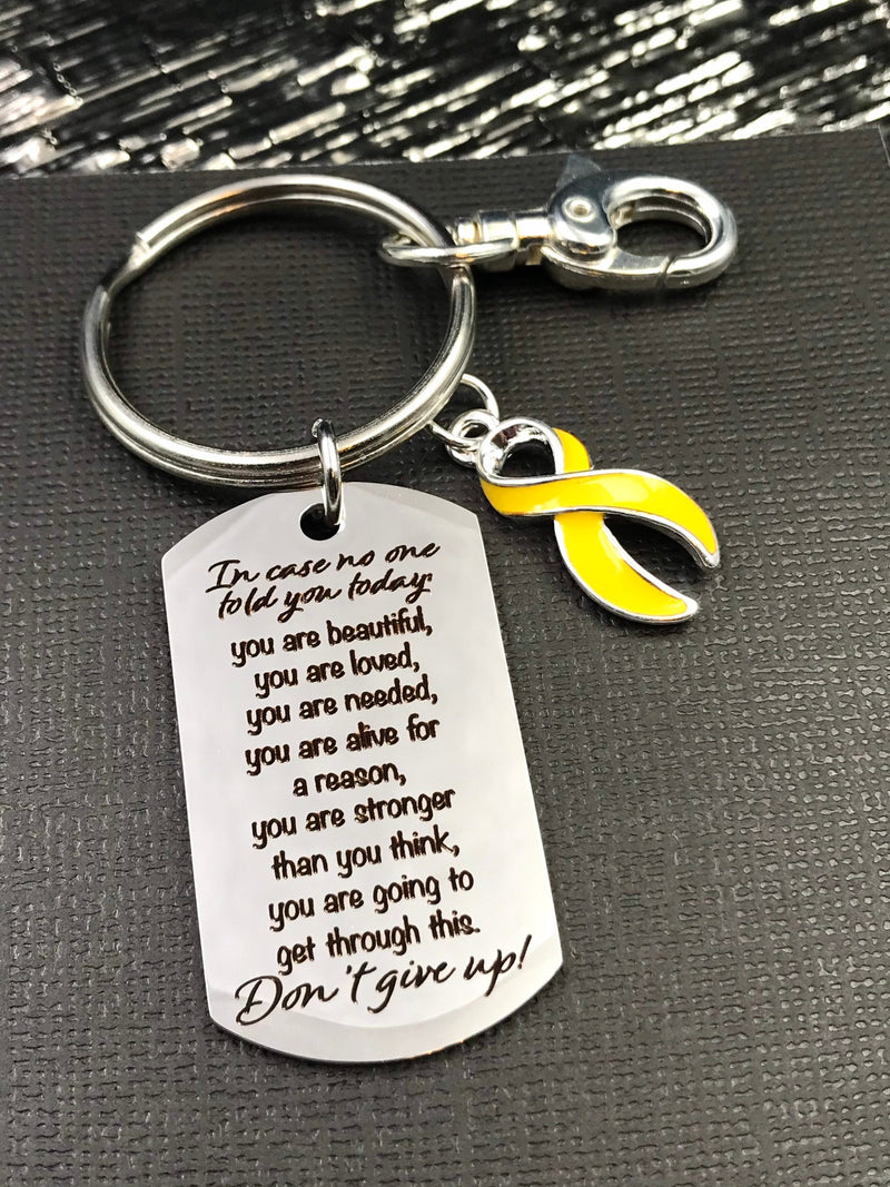 Yellow Ribbon Encouragement Quote Keychain - Don't Give Up - Rock Your Cause Jewelry