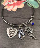 ALS / Blue & White Striped Ribbon Bracelet - Your Wings Were Ready, My Heart was Not Memorial / Sympathy Gift - Rock Your Cause Jewelry