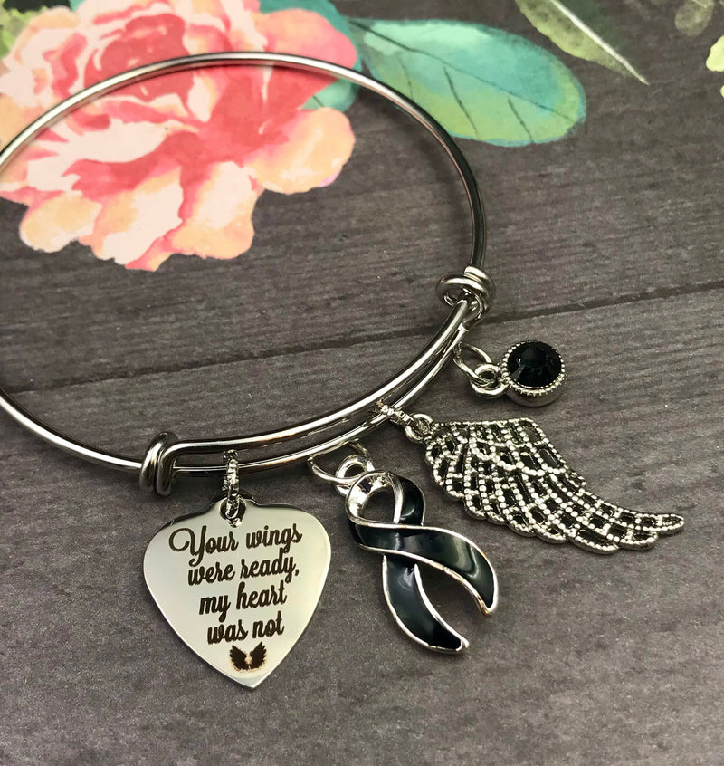 Black Ribbon Sympathy / Memorial Bracelet  - Your Wings Were Ready, My Heart Was Not - Rock Your Cause Jewelry
