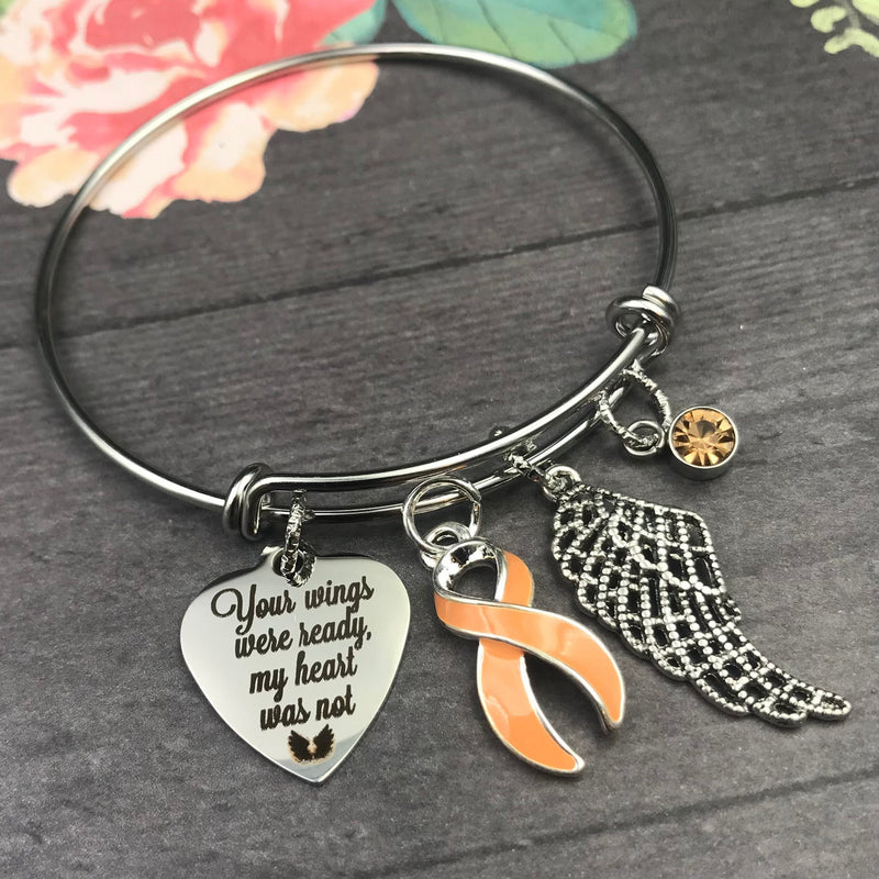 Peach Ribbon Sympathy Charm Bracelet - Your Wings Were Ready, My Heart Was Not - Rock Your Cause Jewelry