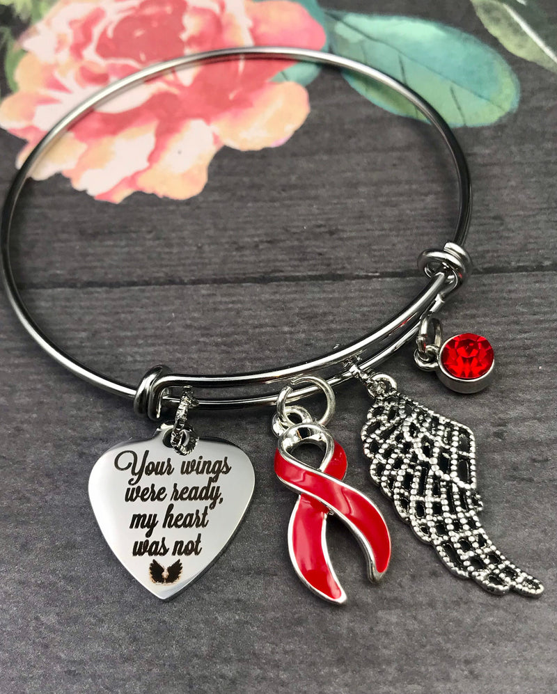 Red Ribbon Sympathy / Memorial Bracelet - Your Wings Were Ready, My Heart Was Not - Rock Your Cause Jewelry