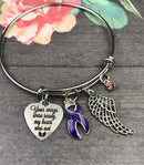 Violet Purple Ribbon Charm Bracelet - Your Wings Were Ready, My Heart Was Not - Rock Your Cause Jewelry