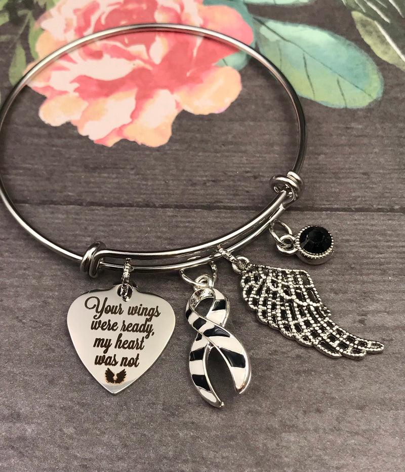 Zebra Ribbon Sympathy Bracelet - Your Wings Were Ready. My Heart Was Not - Rock Your Cause Jewelry