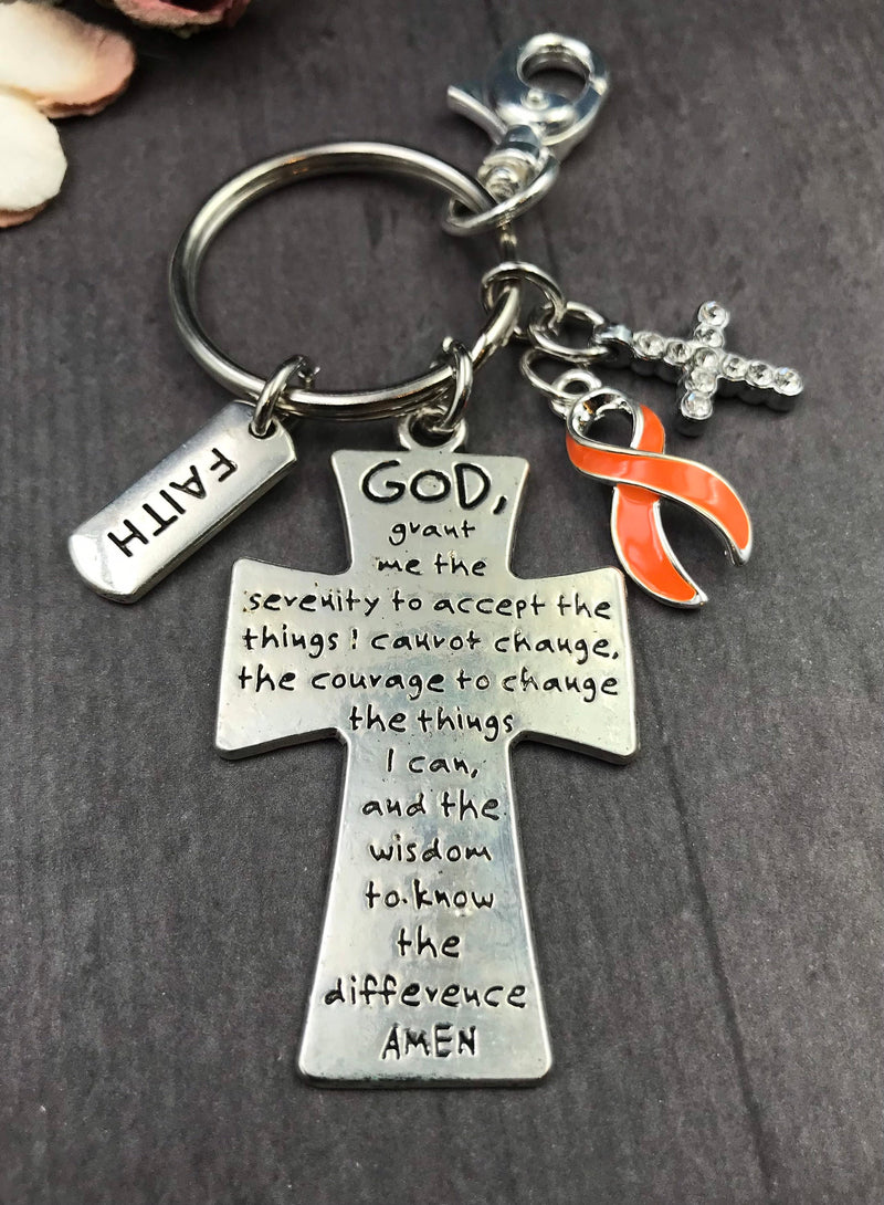 Pick Your Ribbon Keychain - Serenity Prayer Cross Key chain / God Grant Me - Rock Your Cause Jewelry
