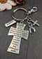 ALS / Blue & White Striped Ribbon Awareness Keychain - Serenity Prayer / God Grant Me - Rock Your Cause Jewelry