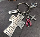 Burgundy Ribbon Serenity Prayer Cross Keychain - God Grant Me - Rock Your Cause Jewelry