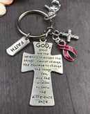 Burgundy Ribbon Serenity Prayer Cross Keychain - God Grant Me - Rock Your Cause Jewelry