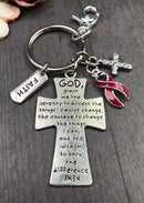 Burgundy Ribbon Serenity Prayer Cross Keychain - God Grant Me - Rock Your Cause Jewelry