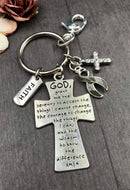 Gray (Grey) Ribbon Serenity Prayer Keychain - God Grant Me / Encouragement Gift - Rock Your Cause Jewelry