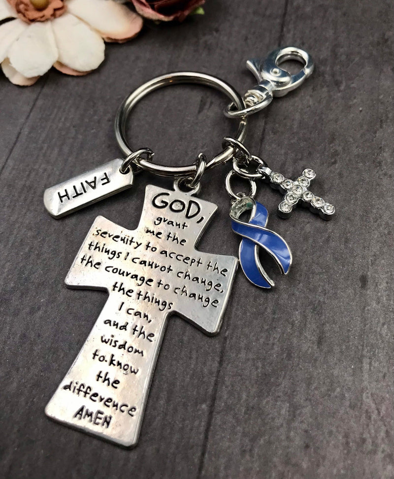 Periwinkle Ribbon Keychain - Serenity Prayer / God Grant Me - Rock Your Cause Jewelry