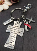 Red & White Ribbon Keychain - Serenity Prayer Cross Key Chain - God Grant Me - Rock Your Cause Jewelry
