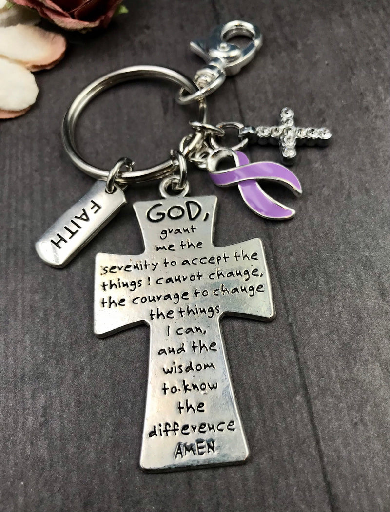 Light Purple Ribbon Seremity Prayer Keychain - God Grant Me / Encouragement Gift - Rock Your Cause Jewelry