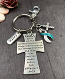 Teal & White Ribbon Keychain - Serenity Prayer / God Grant Me Encouragement Gift - Rock Your Cause Jewelry