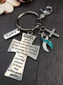 Teal & White Ribbon Keychain - Serenity Prayer / God Grant Me Encouragement Gift - Rock Your Cause Jewelry