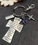 Violet Dark Purple Ribbon Key Chain - Serenity Prayer Keychain - Rock Your Cause Jewelry