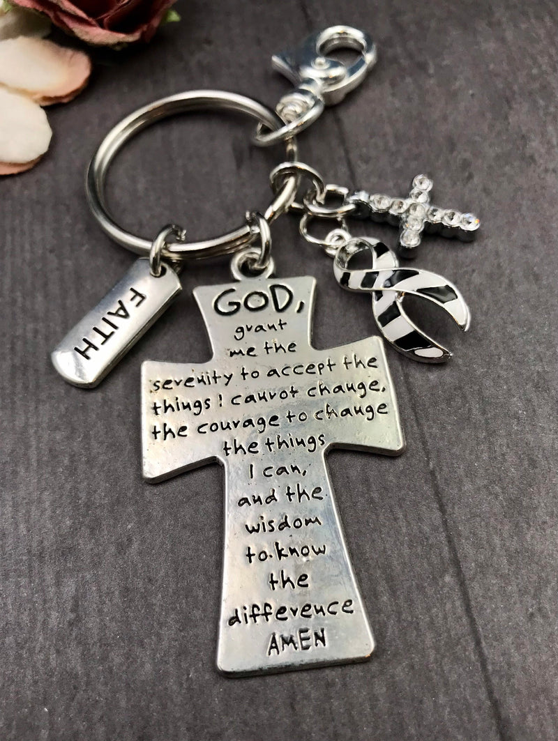 Zebra Ribbon Serenity Prayer Keychain / God Grant Me - Rock Your Cause Jewelry
