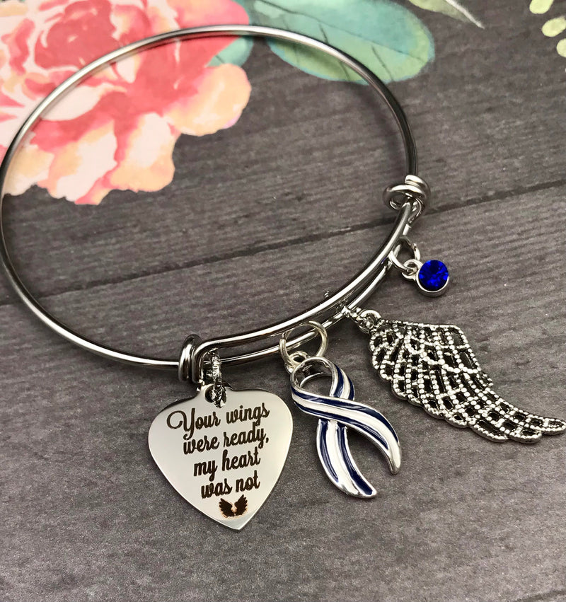 ALS / Blue & White Striped Ribbon Bracelet - Your Wings Were Ready, My Heart was Not Memorial / Sympathy Gift - Rock Your Cause Jewelry