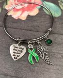 Green Ribbon Sympathy Bracelet - Your Wings Were Ready - Remembrance, Memorial Jewelry, Gift - Rock Your Cause Jewelry