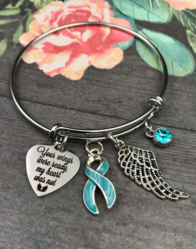 Light Blue Ribbon Sympathy / Memorial Charm Bracelet - Your Wings Were Ready, My Heart Was Not - Rock Your Cause Jewelry