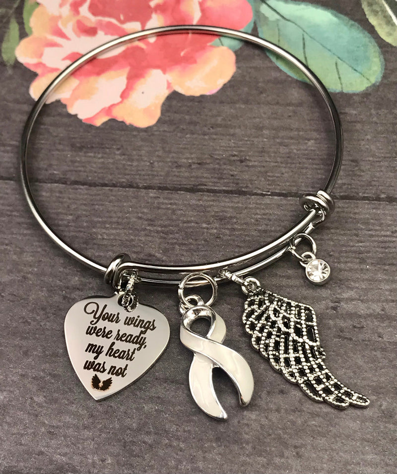 White Ribbon Memorial Bracelet / Sympathy Gift - Your Wings Were Ready - Rock Your Cause Jewelry