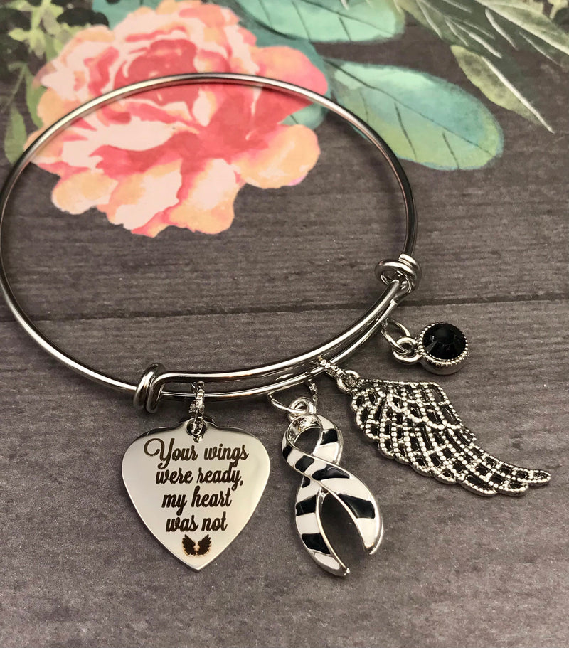 Zebra Ribbon Sympathy Bracelet - Your Wings Were Ready. My Heart Was Not - Rock Your Cause Jewelry