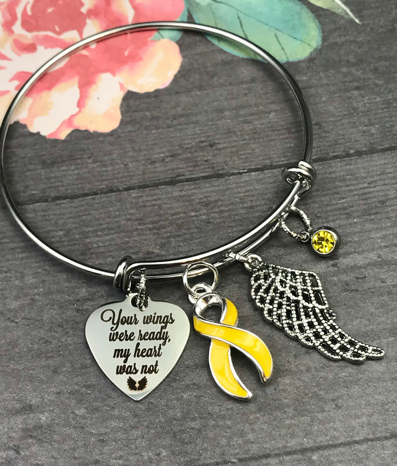 Yellow Ribbon Sympathy Bracelet - Your Wings Were Ready, My Heart Was Not - Rock Your Cause Jewelry