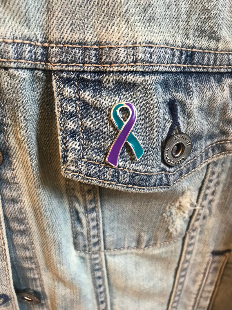 Teal & Purple Ribbon / Lapel Hat Pin - Rock Your Cause Jewelry