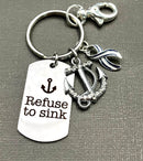 ALS / Blue & White Striped Ribbon Encouragement Keychain - Refuse to Sink - Rock Your Cause Jewelry