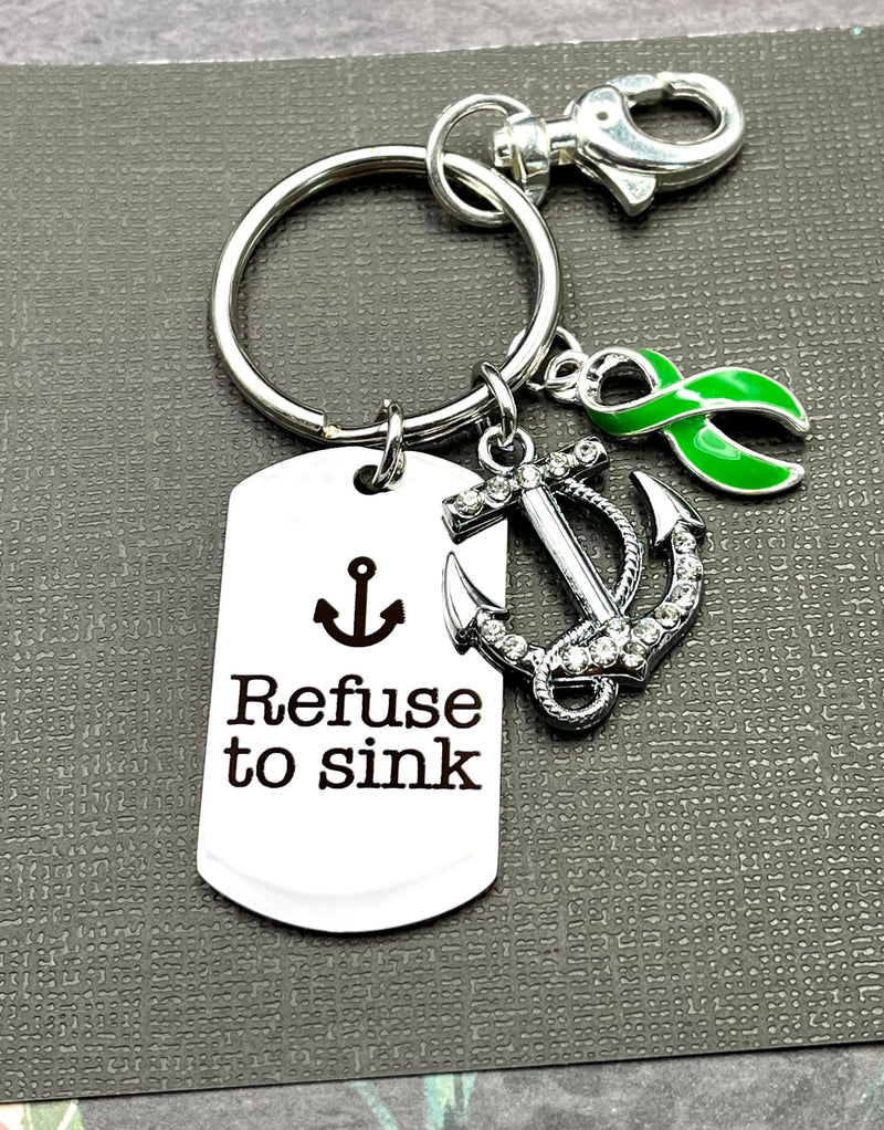 Green Ribbon Encouragement Keychain - Refuse to Sink - Rock Your Cause Jewelry