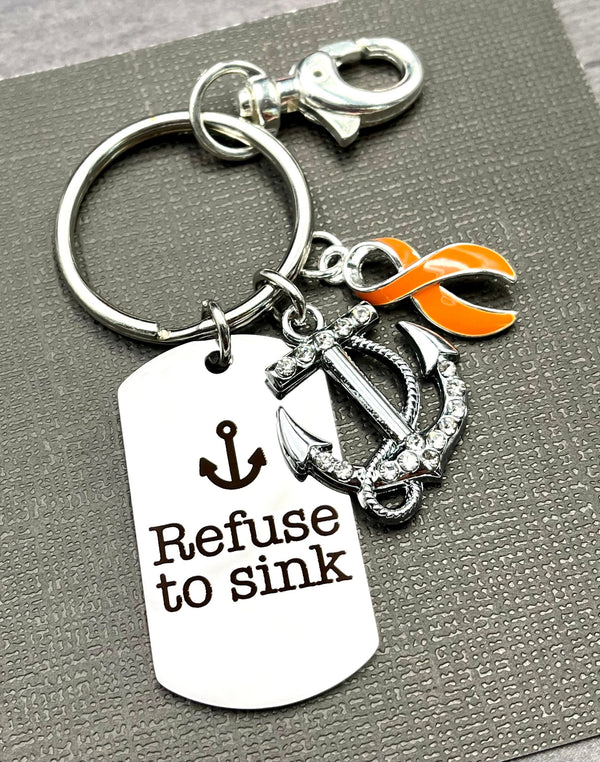 Orange Ribbon Encouragement Keychain - Refuse to Sink - Rock Your Cause Jewelry