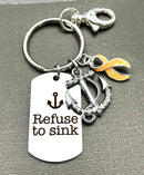 Peach Ribbon Encouragement Quote Keychain - Refuse To Sink - Rock Your Cause Jewelry