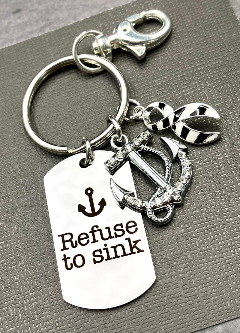 Zebra Ribbon Encouragement Keychain / Refuse to Sink - Rock Your Cause Jewelry