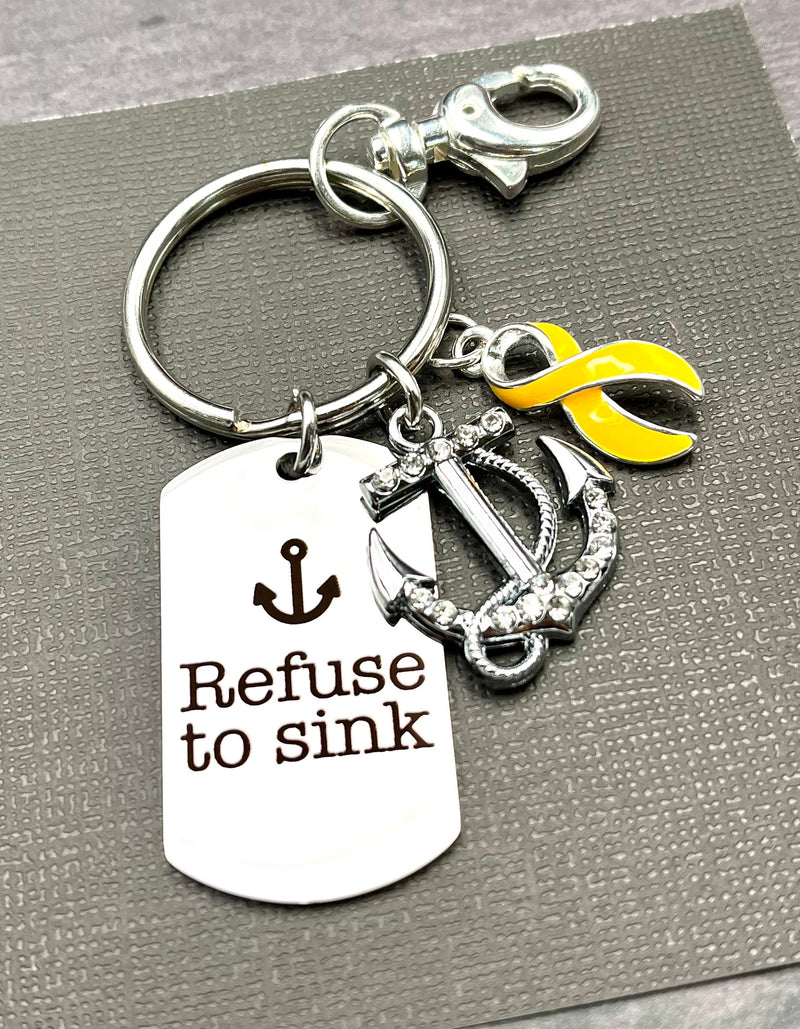 Yellow Ribbon Refuse to Sink Keychain - Rock Your Cause Jewelry