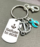 Light Blue Ribbon Encouragement Keychain - Refuse To Sink - Rock Your Cause Jewelry