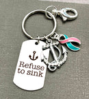 Pink & Teal (Previvor) Ribbon Keychain - Refuse To Sink Key Chain - Rock Your Cause Jewelry