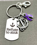 Purple Ribbon Refuse to Sink Keychain / Encouragement Gift - Rock Your Cause Jewelry