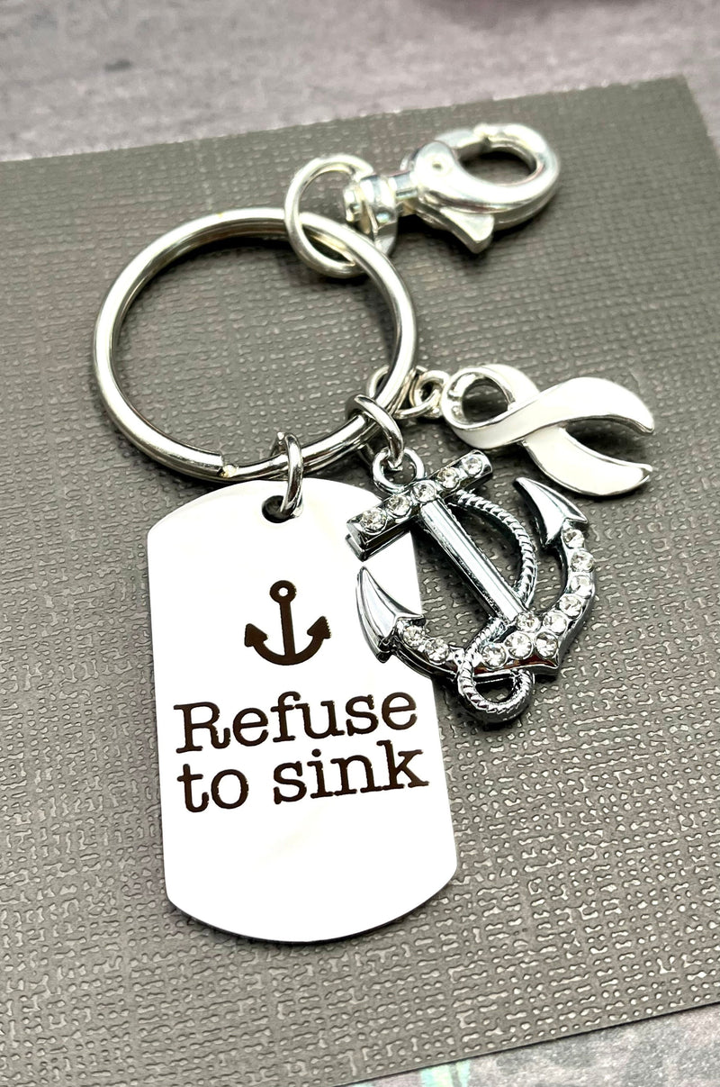 White Ribbon Encouragament Keychain - Refuse to Sink - Rock Your Cause Jewelry