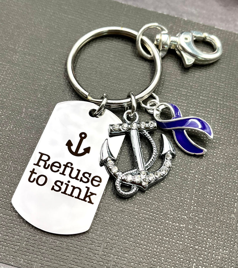 Violet Dark Purple Ribbon - Refuse to Sink Encouragement Keychain - Rock Your Cause Jewelry