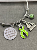 Lime Green Ribbon Charm Bracelet - She Stood in the Storm / Adjusted Her Sails - Rock Your Cause Jewelry