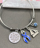 Periwinkle Ribbon Charm Bracelet - She Stood in the Storm / Adjusted her Sails - Rock Your Cause Jewelry